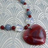 agate semi-precious stone heart pendant necklace, handmade gemstone pendant necklace