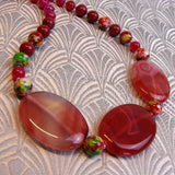short chunky necklace, red chunky bead necklace, chunky gemstone necklace