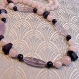 long pink necklace, long semi-precious stone bead necklace, long pink beaded necklace