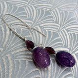 long purple semi-precious stone earrings, long purple semi-precious earrings handmade agate