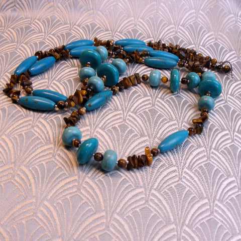 long semi-precious stone bead necklace, long beaded necklace CC51