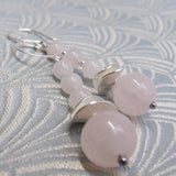 long rose quartz semi-precious earrings, long semi-precious stone earrings handmade rose quartz