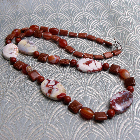 Long semi-precious stone bead necklace, long beaded necklace CC56