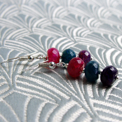 beaded semi-precious earrings, semi-precious stone bead earrings CC52