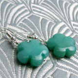 short semi-precious stone earrings, short semi-precious flower bead earrings