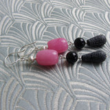 long drop pink black earrings handmade uk