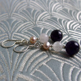 semi-precious bead earrings, short pink semi-precious stone earrings handmade rose quartz