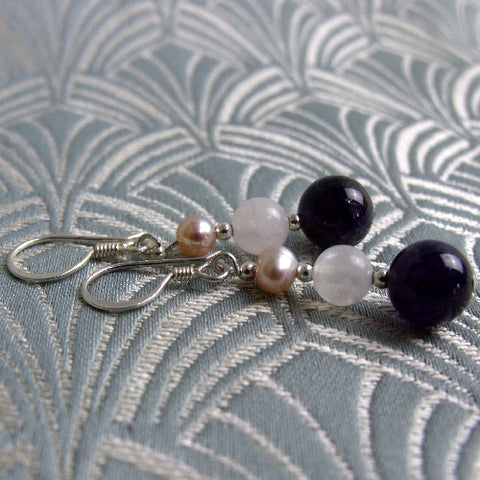 short semi-precious stone earrings, semi-precious bead earrings CC59