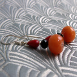 orange beaded semi-precious earrings, semi-precious stone bead earrings