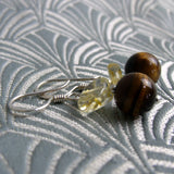 short tigers eye semi-precious bead earrings uk, short semi-precious stone earrings handmade tigers eye