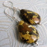 beaded jasper semi-precious earrings, semi-precious stone jasper bead earrings