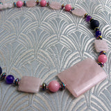 quartz semi-precious bead necklace, semi-precious stone necklace handmade rose quartz