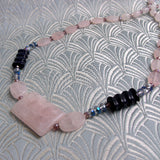 pink beaded semi-precious necklace handmade rose quartz semi-precious stone necklace