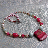 pink jasper necklace handmade uk