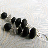 black grey beaded semi-precious earrings, black semi-precious stone bead earrings