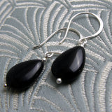 short semi-precious bead earrings, short drop black semi-precious stone earrings uk CC73