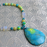 blue handmade semi-precious stone pendant necklace agate gemstone pendant necklace
