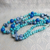 blue long semi-precious stone bead necklace, blue semi-precious stone beadnecklace