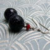 short drop semi-precious beaded earrings, black handmade semi-precious stone earringsCC79
