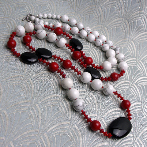 Long semi-precious stone bead necklace, long beaded necklace CC79