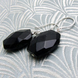 beaded semi-precious black errings, semi-precious stone bead earrings black