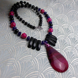 handmade pink black semi-precious stone necklace