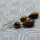 tigers eye drop semi-precious bead earrings, semi-precious stone bead earrings uk