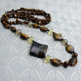 chunky necklace, long chunky bead necklace, long tigers eye necklace CC84