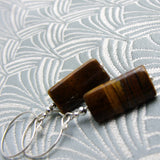 brown semi-precious stone bead earrings, beaded tigers eye semi-precious earrings