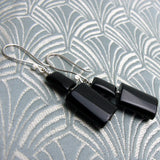 long drop black semi-precious stone earrings, long semi-precious earrings black beads