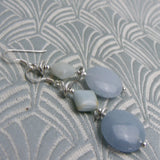 blue long semi-precious earrings, long semi-precious stone earrings handmade amazonite CC93