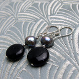 blue beaded semi-precious earrings, short semi-precious stone earrings uk CC96
