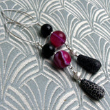 long semi-precious earrings uk, black pink long semi-precious stone earrings uk