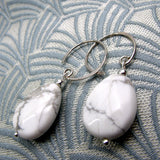 white beaded semi-precious earrings, whiite semi-precious stone bead earrings