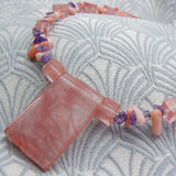 strawberry quartz necklace, semi-precious stone necklace, quartz semi-precious necklace short