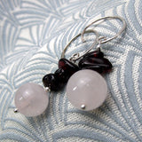 handmade rose quartz garnet earrings