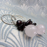 rose quartz beaded semi-precious earrings, pink semi-precious stone bead earrings