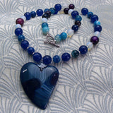 handmade blue heart pendant necklace