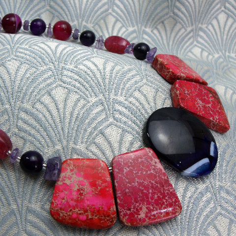 handmade chunky necklace, chunky semi-precious bead necklace DD10