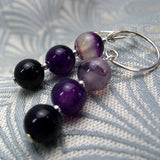 semi-precious stone bead earrings, purple beaded semi-precious earrings uk