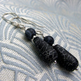 black semi-precious stone bead earrings, beaded black semi-precious earrings handmade uk