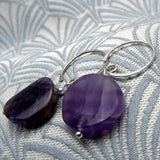 amethyst earrings, amethyst beaded semi-precious earrings, semi-precious stone earrings