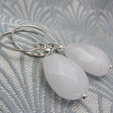 white jade beaded semi-precious earrings, semi-precious stone bead earrings handmade white jade