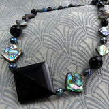 black beaded semi-precious stone necklace, semi-precious black bead necklace