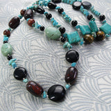 long turquoise bead necklace, long beaded necklace, long semi-precious stone necklace handmade turquoiseDD23