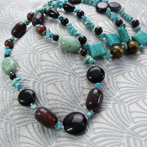 Long semi-precious stone bead necklace, long beaded necklace DD23
