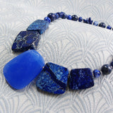 short blue necklace, chunky gemstone necklace