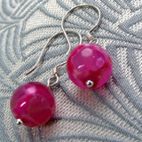 short drop semi-precious earrings, pink semi-precious stone earrings, short pink bead earrings