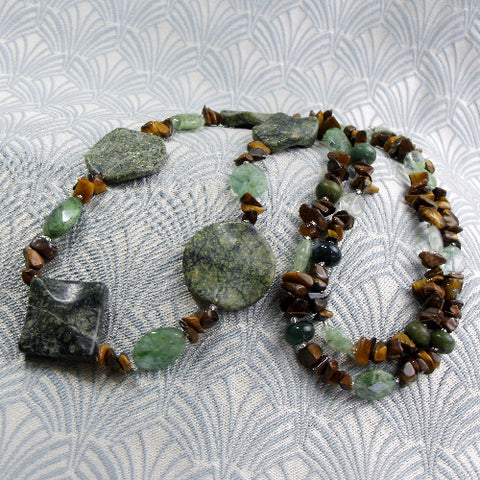 Long semi-precious stone bead necklace, long beaded necklace NM1