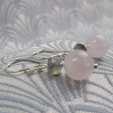 dainty pink earrings, short drop rose quartz earrings